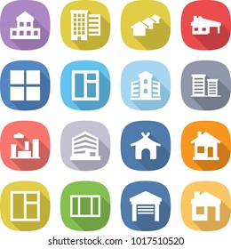 flat vector icon set - cottage vector, houses, house with garage, window, building, district, city, office, bungalow, home
