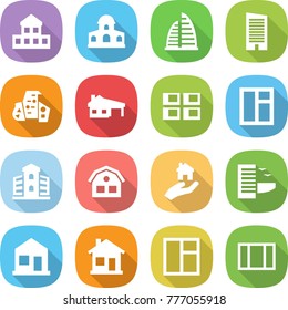 flat vector icon set - cottage vector, mansion, skyscraper, modern architecture, house with garage, panel, window, building, real estate, hotel, home