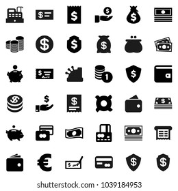 Flat vector icon set - credit card vector, wallet, cash, money bag, piggy bank, investment, coin stack, check, receipt, dollar shield, any currency, euro sign, cashbox