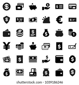 Flat vector icon set - credit card vector, wallet, cash, money bag, piggy bank, investment, coin stack, check, receipt, dollar shield, euro sign, yen, cashbox