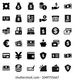 Flat vector icon set - credit card vector, wallet, cash, money bag, piggy bank, investment, coin stack, check, receipt, dollar shield, any currency, euro sign, yen, cashbox