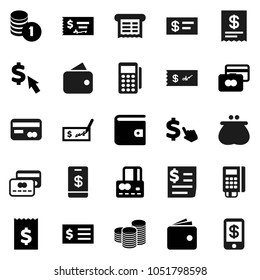 Flat vector icon set - credit card vector, wallet, coin stack, check, receipt, dollar cursor, reader, tap pay