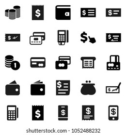 Flat vector icon set - credit card vector, wallet, coin stack, check, receipt, dollar cursor, reader, tap pay