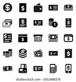 Flat vector icon set - credit card vector, coin stack, check, receipt, dollar calendar, money, wallet, cash, reader, tap pay