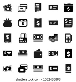Flat vector icon set - credit card vector, cash, coin stack, check, receipt, dollar calendar, money, wallet, reader, tap pay