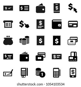 Flat vector icon set - credit card vector, wallet, coin stack, check, receipt, dollar cursor, reader, tap pay