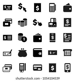 Flat vector icon set - credit card vector, wallet, coin stack, check, receipt, dollar cursor, reader, tap pay