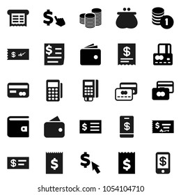 Flat vector icon set - credit card vector, wallet, coin stack, check, receipt, dollar cursor, reader, tap pay