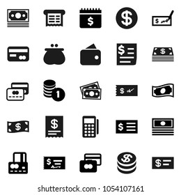 Flat vector icon set - credit card vector, cash, coin stack, check, receipt, dollar calendar, money, wallet, reader