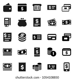 Flat vector icon set - credit card vector, cash, coin stack, check, receipt, dollar calendar, money, wallet, reader, tap pay