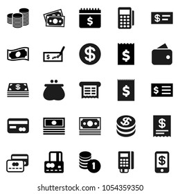 Flat vector icon set - credit card vector, cash, coin stack, check, receipt, dollar calendar, money, wallet, reader, tap pay