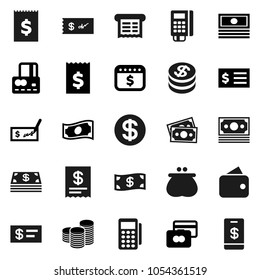 Flat vector icon set - credit card vector, cash, coin stack, check, receipt, dollar calendar, money, wallet, reader, tap pay