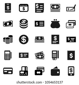 Flat vector icon set - credit card vector, cash, coin stack, check, receipt, dollar calendar, money, wallet, reader, tap pay