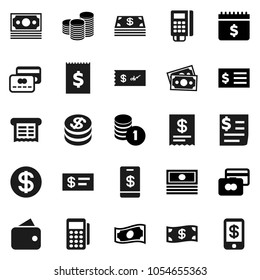 Flat vector icon set - credit card vector, cash, coin stack, receipt, dollar calendar, money, wallet, reader, check, tap pay