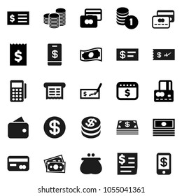Flat vector icon set - credit card vector, cash, coin stack, check, receipt, dollar calendar, money, wallet, reader, tap pay