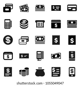 Flat vector icon set - credit card vector, cash, coin stack, check, receipt, dollar calendar, money, wallet, reader, tap pay