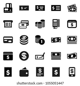 Flat vector icon set - credit card vector, cash, coin stack, check, receipt, dollar calendar, money, wallet, reader, tap pay