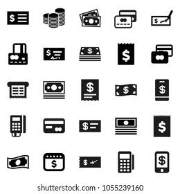 Flat vector icon set - credit card vector, cash, coin stack, check, receipt, dollar calendar, money, reader, tap pay