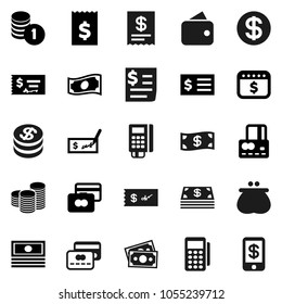 Flat vector icon set - credit card vector, cash, coin stack, check, receipt, dollar calendar, money, wallet, reader, tap pay