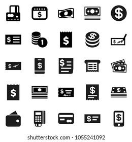 Flat vector icon set - credit card vector, cash, coin stack, check, receipt, dollar calendar, money, wallet, reader, tap pay