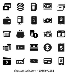 Flat vector icon set - credit card vector, cash, coin stack, check, dollar calendar, money, receipt, wallet, reader, tap pay