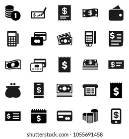 Flat vector icon set - credit card vector, cash, coin stack, check, receipt, dollar calendar, money, wallet, reader, tap pay