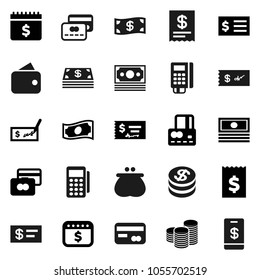 Flat vector icon set - credit card vector, cash, coin stack, check, receipt, dollar calendar, money, wallet, reader, tap pay