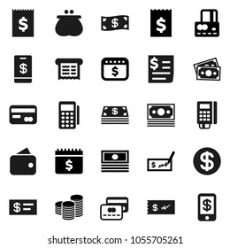 Flat vector icon set - credit card vector, cash, coin stack, check, receipt, dollar calendar, money, wallet, reader, tap pay