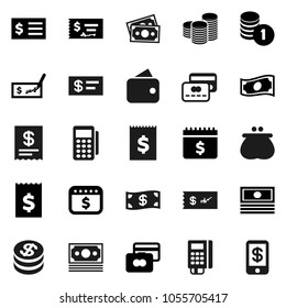 Flat vector icon set - credit card vector, cash, coin stack, check, receipt, dollar calendar, money, wallet, reader, tap pay