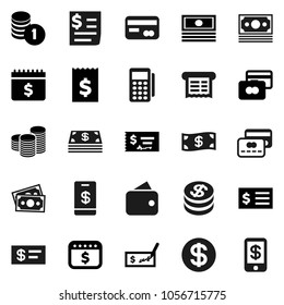 Flat vector icon set - credit card vector, cash, coin stack, check, receipt, dollar calendar, money, wallet, reader, tap pay
