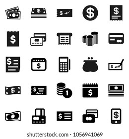 Flat vector icon set - credit card vector, cash, coin stack, check, receipt, dollar calendar, money, wallet, reader, tap pay