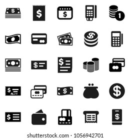 Flat vector icon set - credit card vector, cash, coin stack, check, receipt, dollar calendar, money, wallet, reader, tap pay