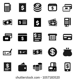Flat vector icon set - credit card vector, cash, coin stack, check, receipt, dollar calendar, money, wallet, reader, tap pay