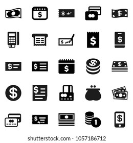 Flat vector icon set - credit card vector, cash, coin stack, check, receipt, dollar calendar, money, wallet, reader, tap pay