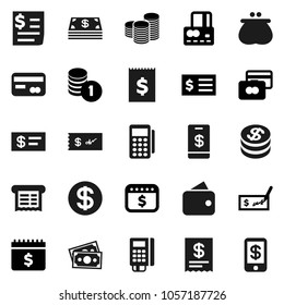 Flat vector icon set - credit card vector, coin stack, check, receipt, dollar calendar, money, wallet, cash, reader, tap pay