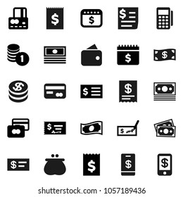 Flat vector icon set - credit card vector, cash, coin stack, check, receipt, dollar calendar, money, wallet, reader, tap pay
