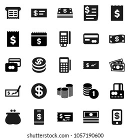 Flat vector icon set - credit card vector, cash, coin stack, check, receipt, dollar calendar, money, wallet, reader, tap pay