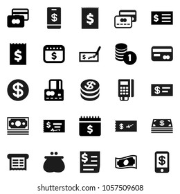 Flat vector icon set - credit card vector, cash, coin stack, check, receipt, dollar calendar, money, wallet, reader, tap pay