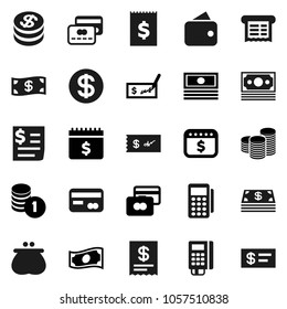 Flat vector icon set - credit card vector, cash, coin stack, check, dollar calendar, money, receipt, wallet, reader