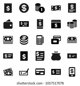 Flat vector icon set - credit card vector, coin stack, check, receipt, dollar calendar, money, wallet, cash, reader, tap pay
