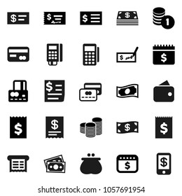 Flat vector icon set - credit card vector, cash, coin stack, check, receipt, dollar calendar, money, wallet, reader, tap pay