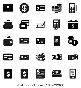 Flat vector icon set - credit card vector, cash, coin stack, check, receipt, dollar calendar, money, wallet, reader, tap pay