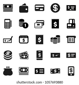 Flat vector icon set - credit card vector, cash, coin stack, check, receipt, dollar calendar, money, wallet, reader, tap pay