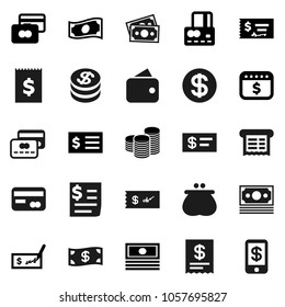 Flat vector icon set - credit card vector, cash, coin stack, check, receipt, dollar calendar, money, wallet, tap pay