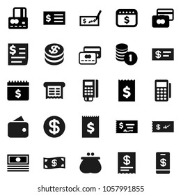 Flat vector icon set - credit card vector, cash, coin stack, check, receipt, dollar calendar, wallet, reader, tap pay