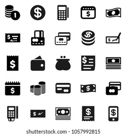 Flat vector icon set - credit card vector, cash, coin stack, check, receipt, dollar calendar, money, wallet, reader, tap pay