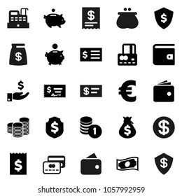 Flat vector icon set - credit card vector, wallet, cash, money bag, piggy bank, investment, coin stack, check, receipt, dollar shield, euro sign, cashbox