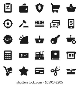 Flat vector icon set - credit card vector, wallet, cash, star, sale, target, cashbox, receipt, basket, cart, shopping list, calculator, auction, trolley, catalog, check, tap pay, coupon, password