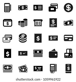 Flat vector icon set - credit card vector, cash, coin stack, check, receipt, dollar calendar, money, wallet, reader, tap pay