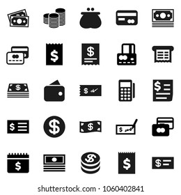 Flat vector icon set - credit card vector, cash, coin stack, check, receipt, dollar calendar, money, wallet, reader